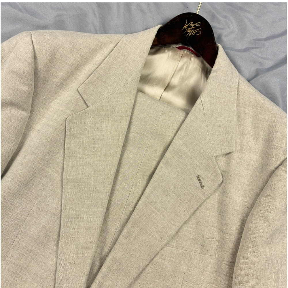 VTG Jos. A. Bank Linen Suit Mens 44R 37x30 Beige Two Button Classic Wedding